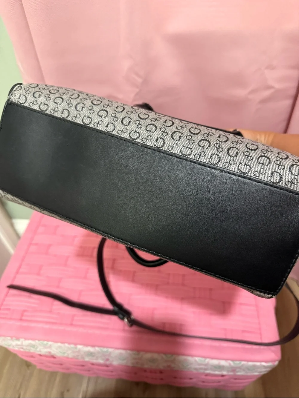 Guess Gray Monogram Satchel with Black Trim